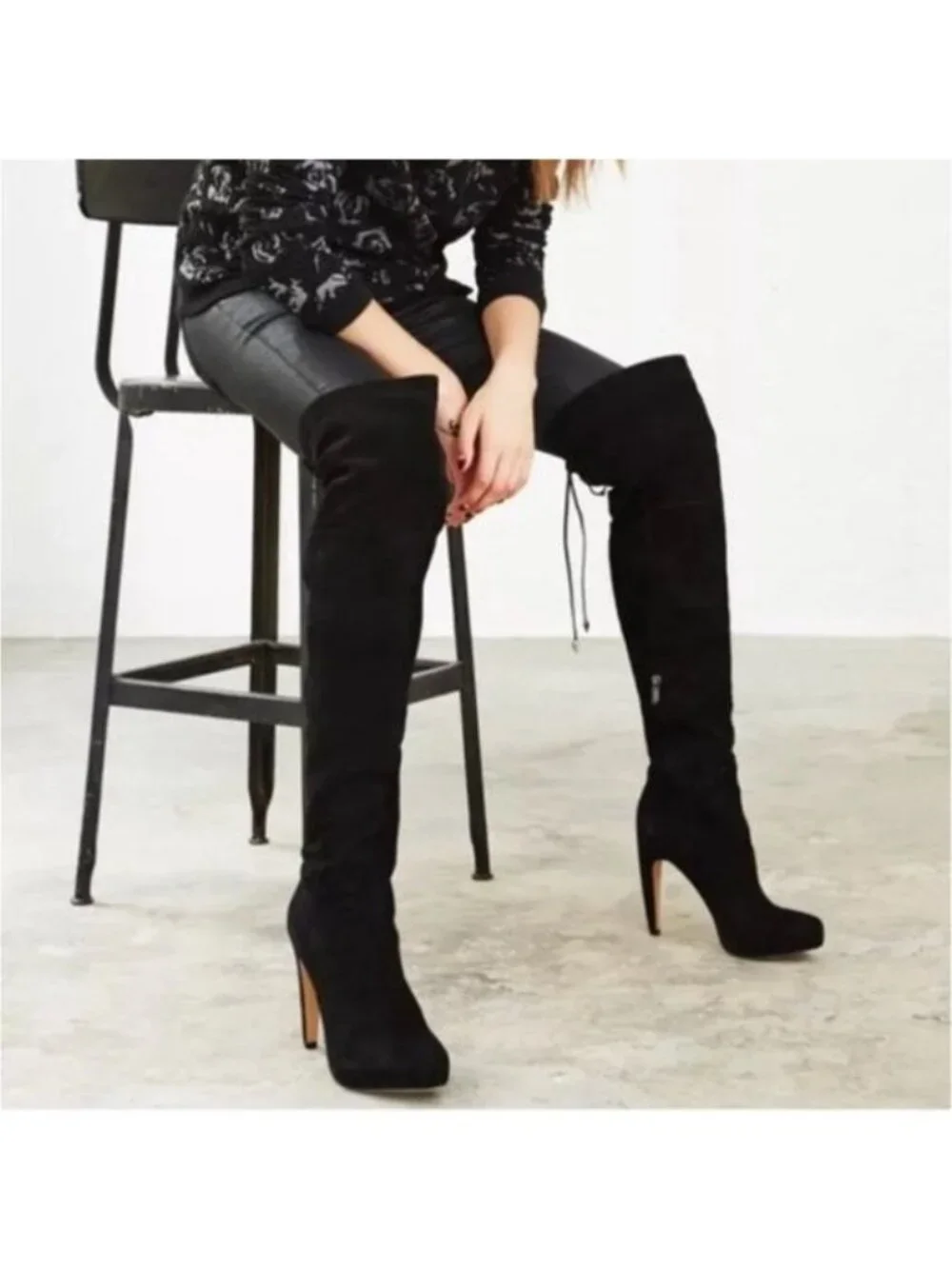 SAM EDELMAN Kayla Over the Knee heeled Suede Black Boot 8